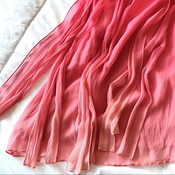 BCBG 100% Silk Ombre Pink Sheer Mini Strapless Corset Dress Ruffles Y2K - Picture 9 of 15